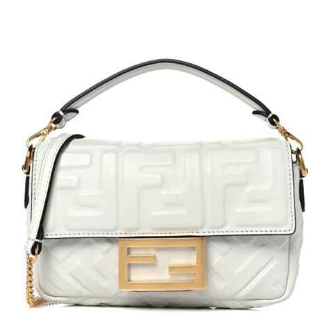 Fendi Nappa FF 1974 Embossed Mini Baguette White